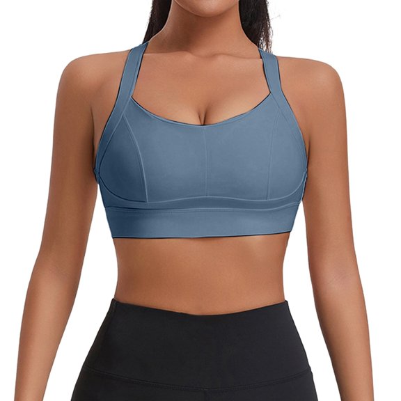 OSOLU Women Fitness Shockproof High Strength Back Yoga Vest Large Size Sports Bra Workout Sports High Support Comfortable Bralettes Blue L