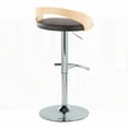 thumbnail image 2 of Set of 2 Grotto Contemporary Barstools - Chrome Metal, Natural Wood & Brown Faux Leather with 360° Swivel & Rounded T Footrest, 2 of 5