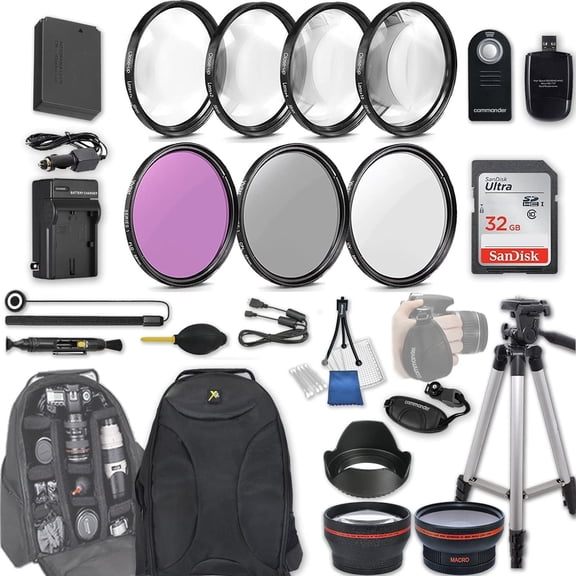 58mm 28 Pc Accessory Kit for Canon EOS Rebel SL1, 100D DSLR with 0.43x Wide Angle Lens, 2.2X Telephoto Lens, 32GB SD, Filter & Macro Kits, Backpack Case, and More