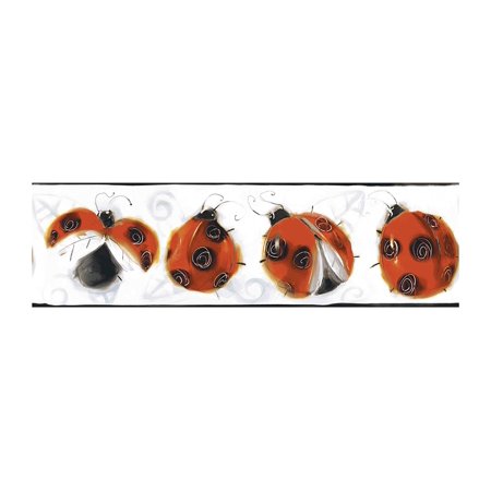 Jelly Bugs Border - BT2916BD Jelly Bug Ladybugs Border, Lady Bug Red/Black Onyby/Bright White/Silver Cloud Gray, Packaged and sold in single spools By York Wallcoverings From USA