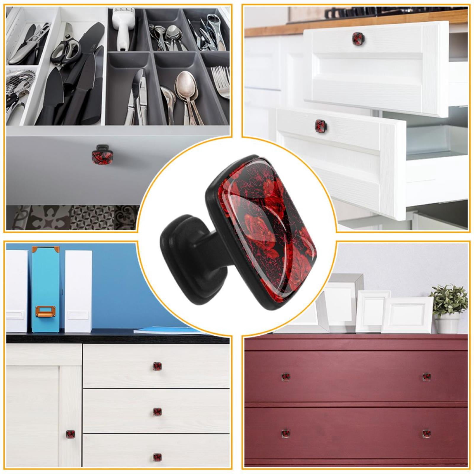 4 Pcs Cabinet Handle Drawer Pulls Blooming Rose Flowers Knobs with Screws Square Furniture Office Cabinet Knob Decoration