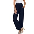 thumbnail image 6 of Women Cotton Linen Pants Smocked High Waisted Lightweight Comfy Wide Leg Dressy Casual Trousers with Pockets (S, Navy), 6 of 8