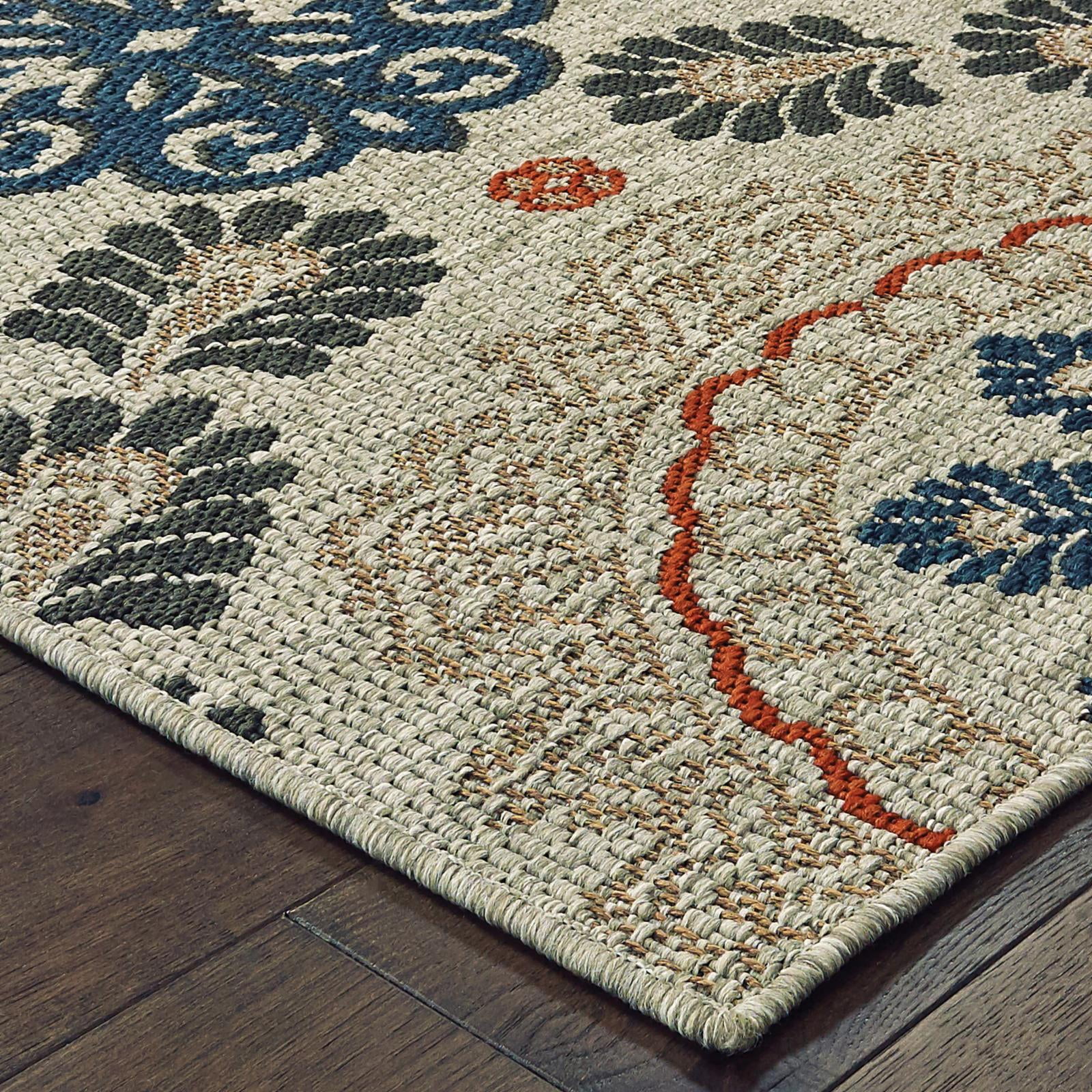 Avalon Home Lakeland Tribal Indoor/Outdoor Rug, 9'10" X 12'10", Grey/ Orange