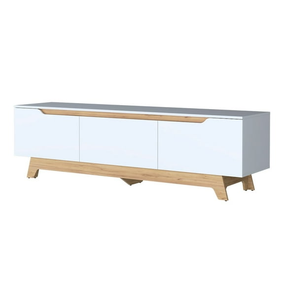 Fm Furniture Lyman Entertainment Center with Two Doors, White and Natural Oak