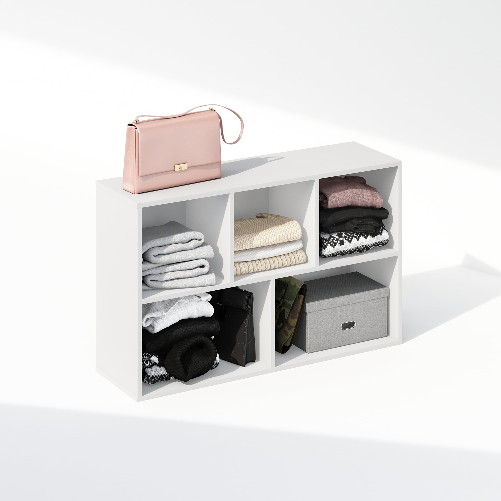 Furinno Reed 5-Cube Reversible Open Shelf Multipurpose Bookcase, Storage Organizer, White