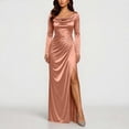 thumbnail image 5 of Smsaxvxz Women's Cowl Neck Satin Maxi Dress Long Sleeve High Slit Formal Evening Gown for Wedding Guest Bridesmaid Party Rose Gold L, 5 of 7