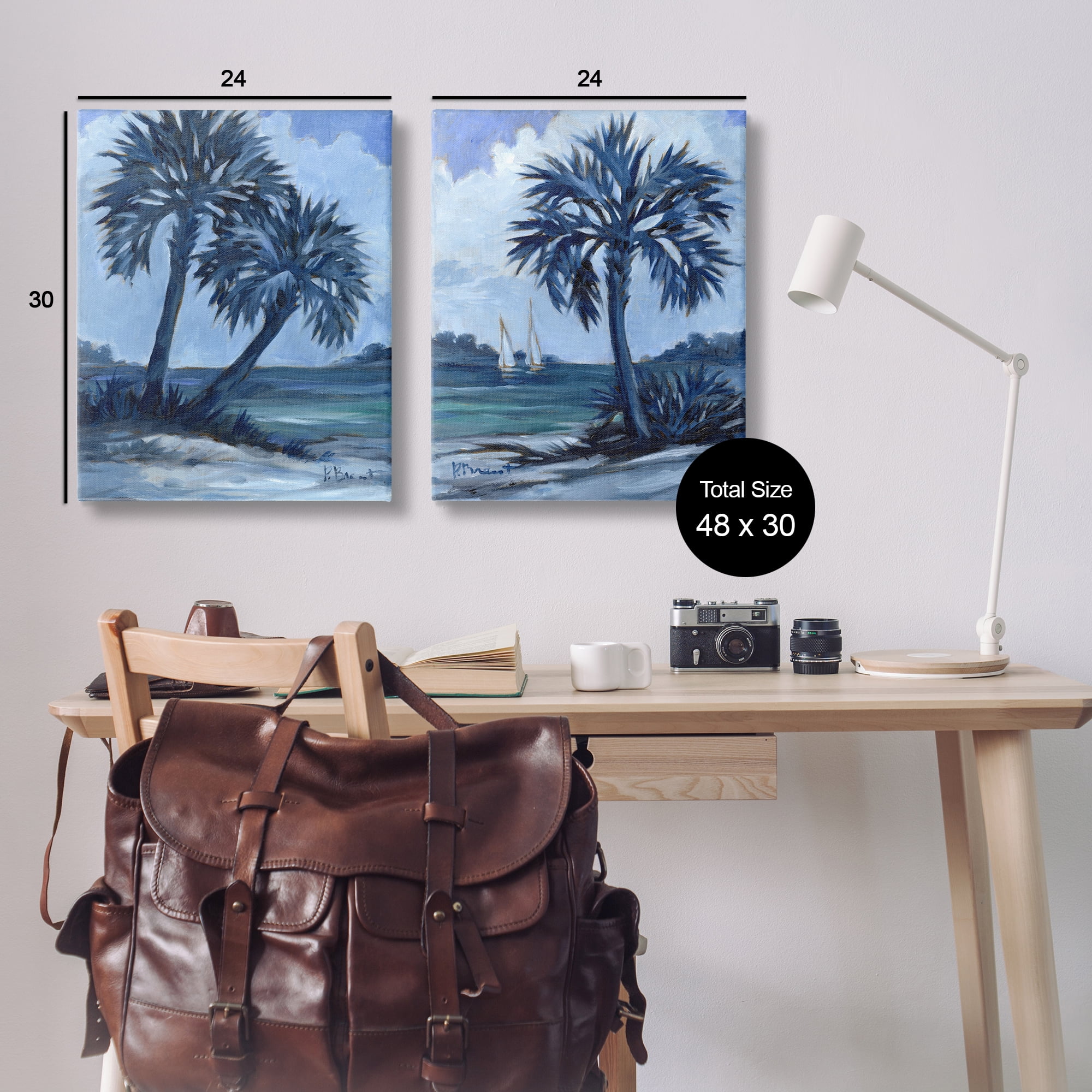 Stupell Industries Impressions of Indigo Palms Nautical & Beach Painting Wrapped Canvas Art Print Wall Art, 24 x 30, Set of 2