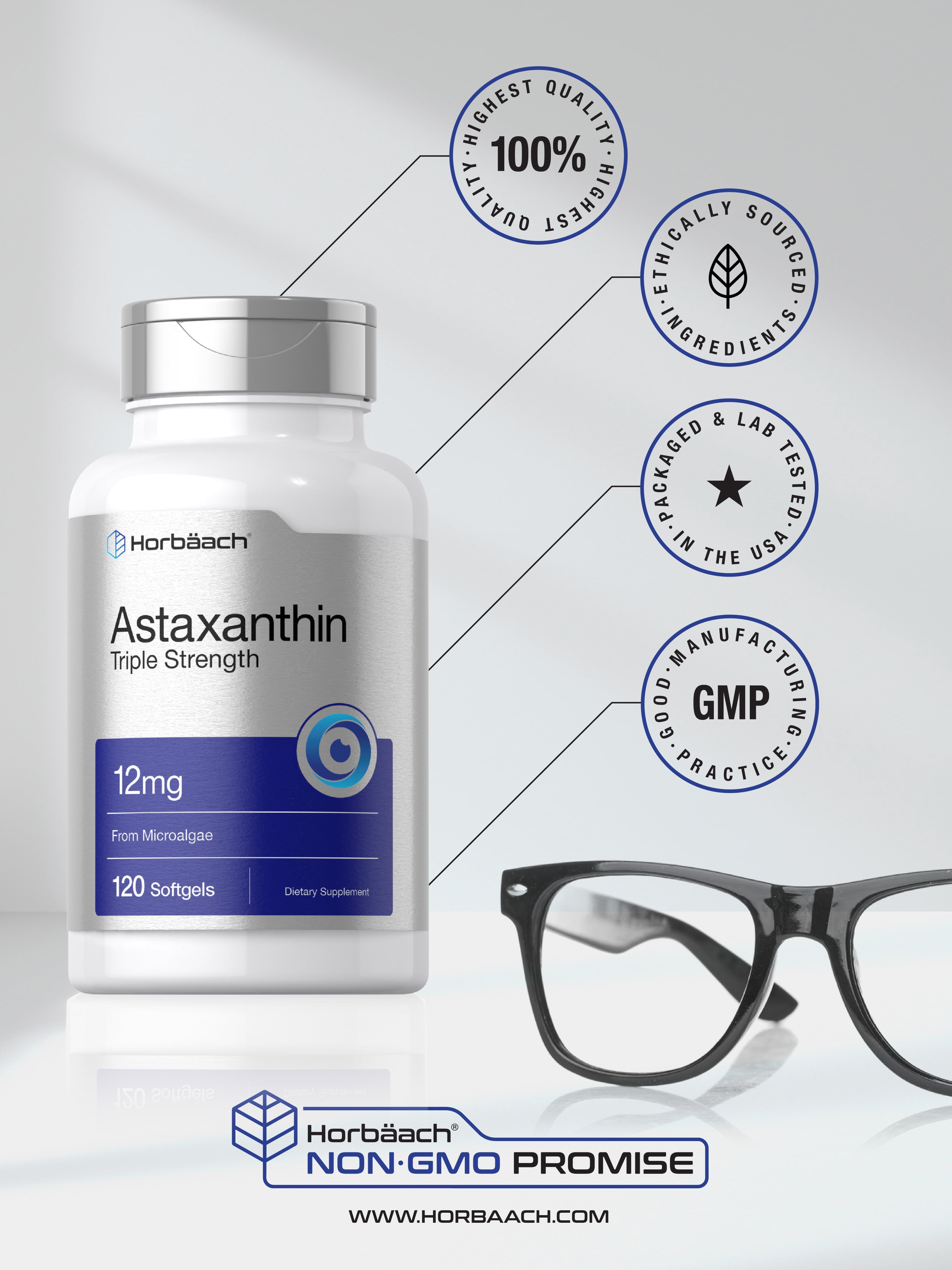 Triple Strength Astaxanthin 12mg Softgels | 120 Count | by Horbaach