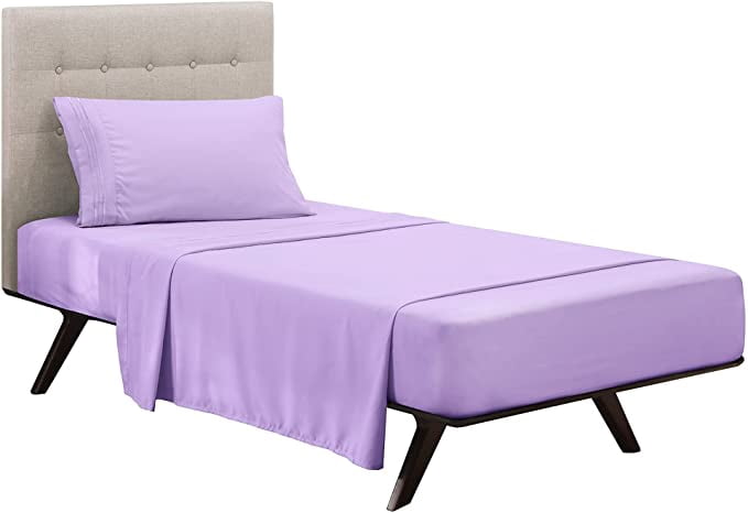 Clara Clark Premier 1800 Microfiber Collection 3-Line Bed Sheet Set, Twin XL Size, Lavender