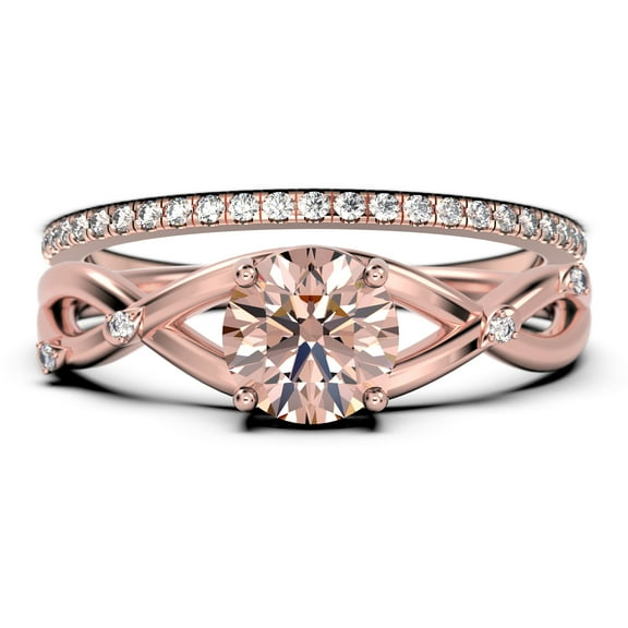 Gorgeous Rings Boho & hippie 1.60 Carat Round Cut Morganite And Diamond Moissanite Engagement Ring, Unique Wedding Ring, Bridal Rings Set in 925 Sterling Silver With 18k Rose Gold Plating