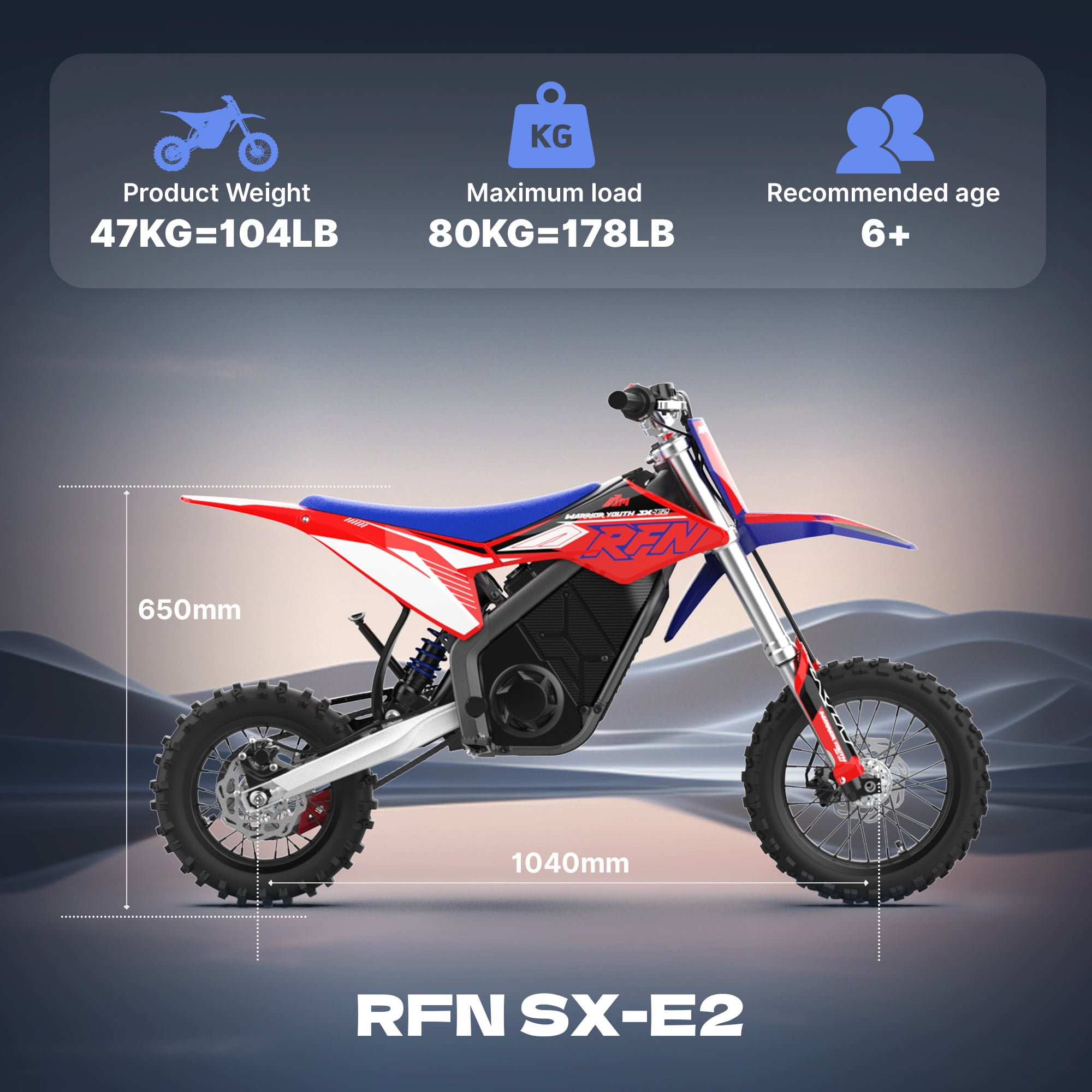 RFN Warrior Youth SX-E2 Electric Dirt Bike - MAX 2000W Powerful Brushless Motor - 28 mph Top Speed | 26-Mile Range & Off-Road eBike for Teens and Adults
