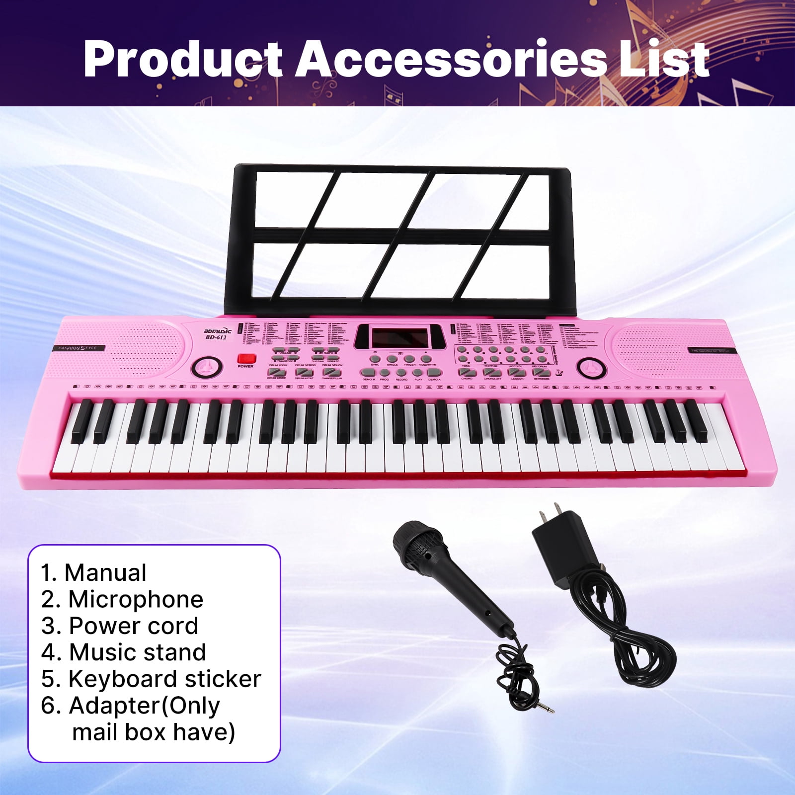 iMeshbean 61 Keys Keyboard Piano Electronic Digital Piano w/Built-In Speaker Microphone（pink）