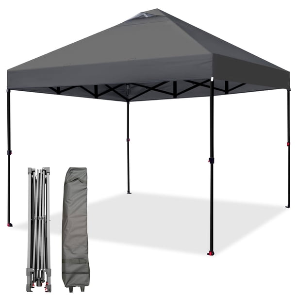 QinaQin Carpa pop up de 10x10 pies con armado one push, ventilación superior, bolsa con ruedas, 4 sacos de arena, 8 estacas y 4 cuerdas, color gris