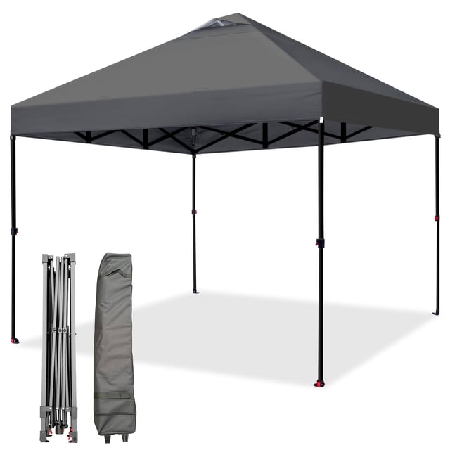 QinaQin Carpa pop up de 10x10 pies con armado one push, ventilación superior, bolsa con ruedas, 4 sacos de arena, 8 estacas y 4 cuerdas, color gris
