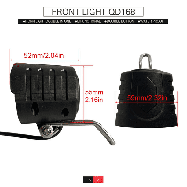 EBike – Lot Complet éclairage LED – 2 Phares + 2 Feux Arrière + Interrupteur – 12-72V – 85x33mm – Pour Vélo électrique, étanche IPX4, Câble 1,5m !