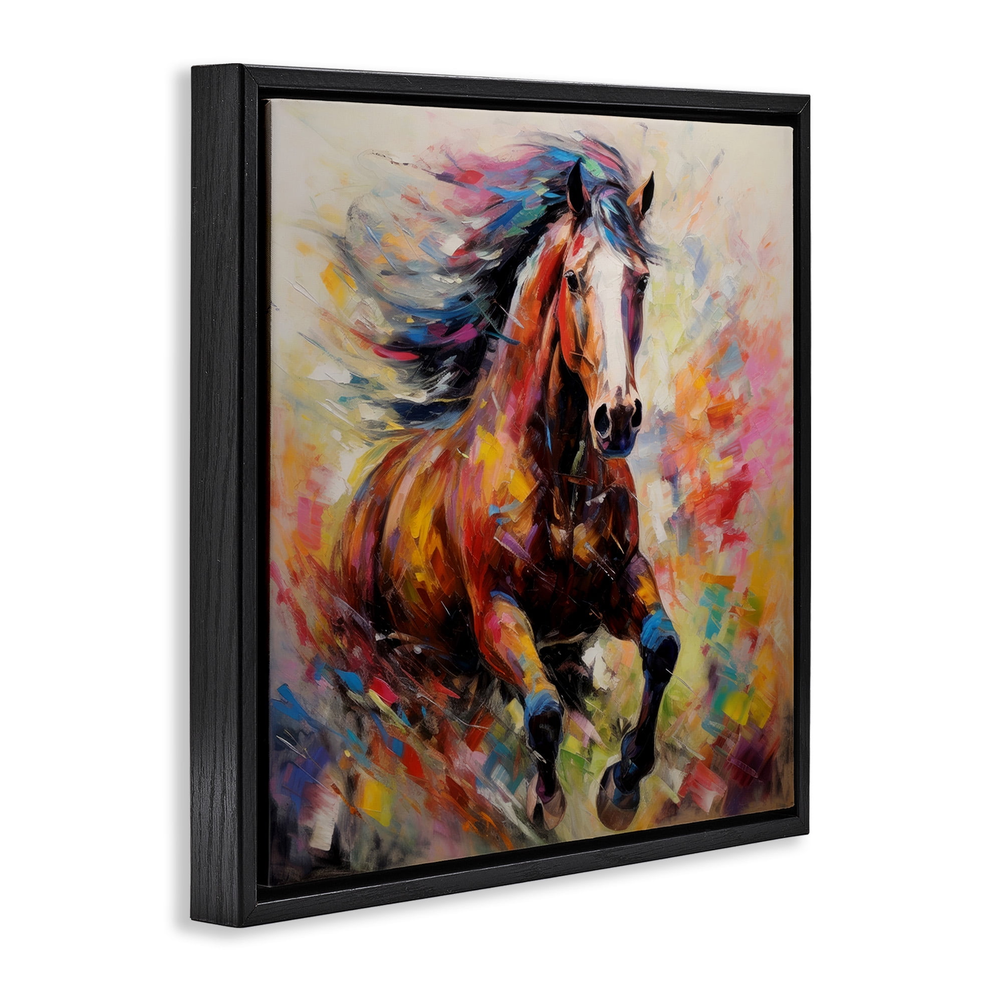 Stupell Industries Vivid Horse Galloping Animals & Insects Painting Black Floater Framed Canvas Art Print Wall Art, 25 x 25