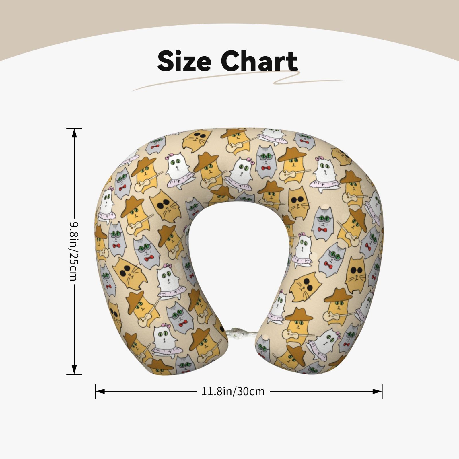 Xecao Music Dancing Cat Print Memory Foam Cervical Neck Pillow Versatile U-Shaped Pillows for Home,Office,Camping,Travelling,Soft Washable Cover