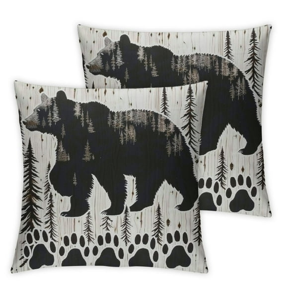 Bear Throw Pillow Covers Set of 2oft Bear Paw Print Cushion Covers for for Couch Sofa Wild Animal Retro Black White Decorative Pillowcases Outdoor Pillows Covers