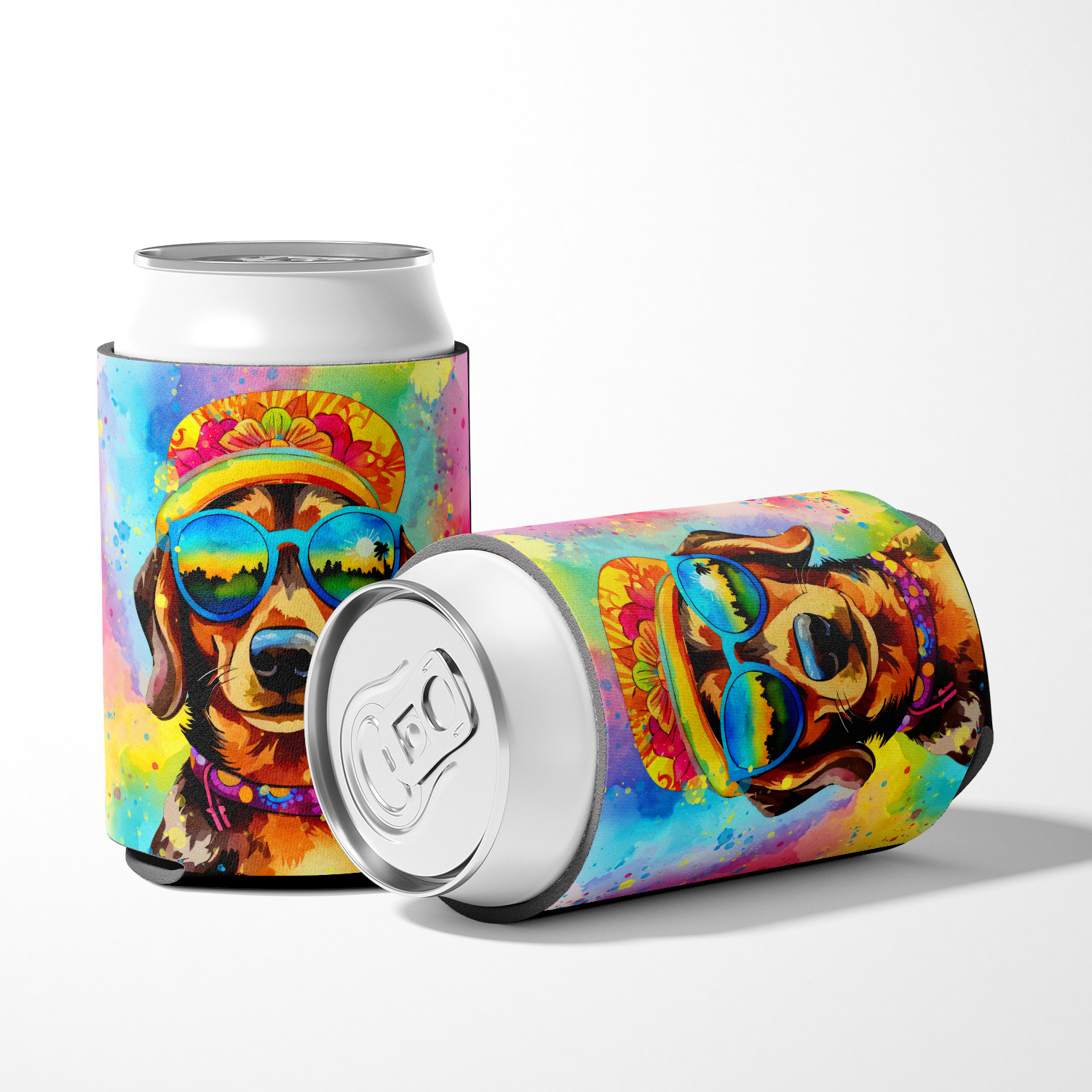 Dachshund Hippie Dawg Can or Bottle Hugger 3 in x 5 in