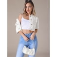 thumbnail image 3 of Unique Bargains Women's Short Sleeve Denim Jacket Cropped Jean Jackets White M, 3 of 7