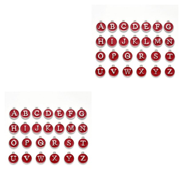 ZLight 26 Pcs Breloques Initiales Bijoux Pendentif Suspendu Fait Main Double Face Plat Rond Alliage Boucles d'Oreilles Rouge 2Ensemble