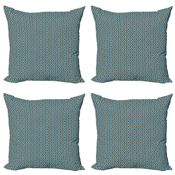Ambesonne Geometric Throw Pillow Cover 4 Pack, Nested Square Pattern, 18", Brown and Sky Blue