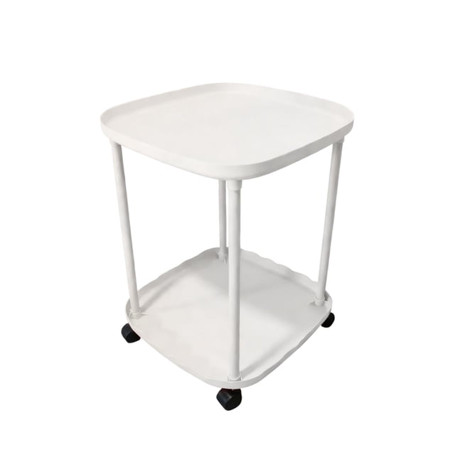 White Double Tier Storage Rack Side Table With Wheels And Plastic Material, Mobile And Versatile For Living Room, Bedroom And Balcony, 18.5X13.4X13.4In 1.87Lb