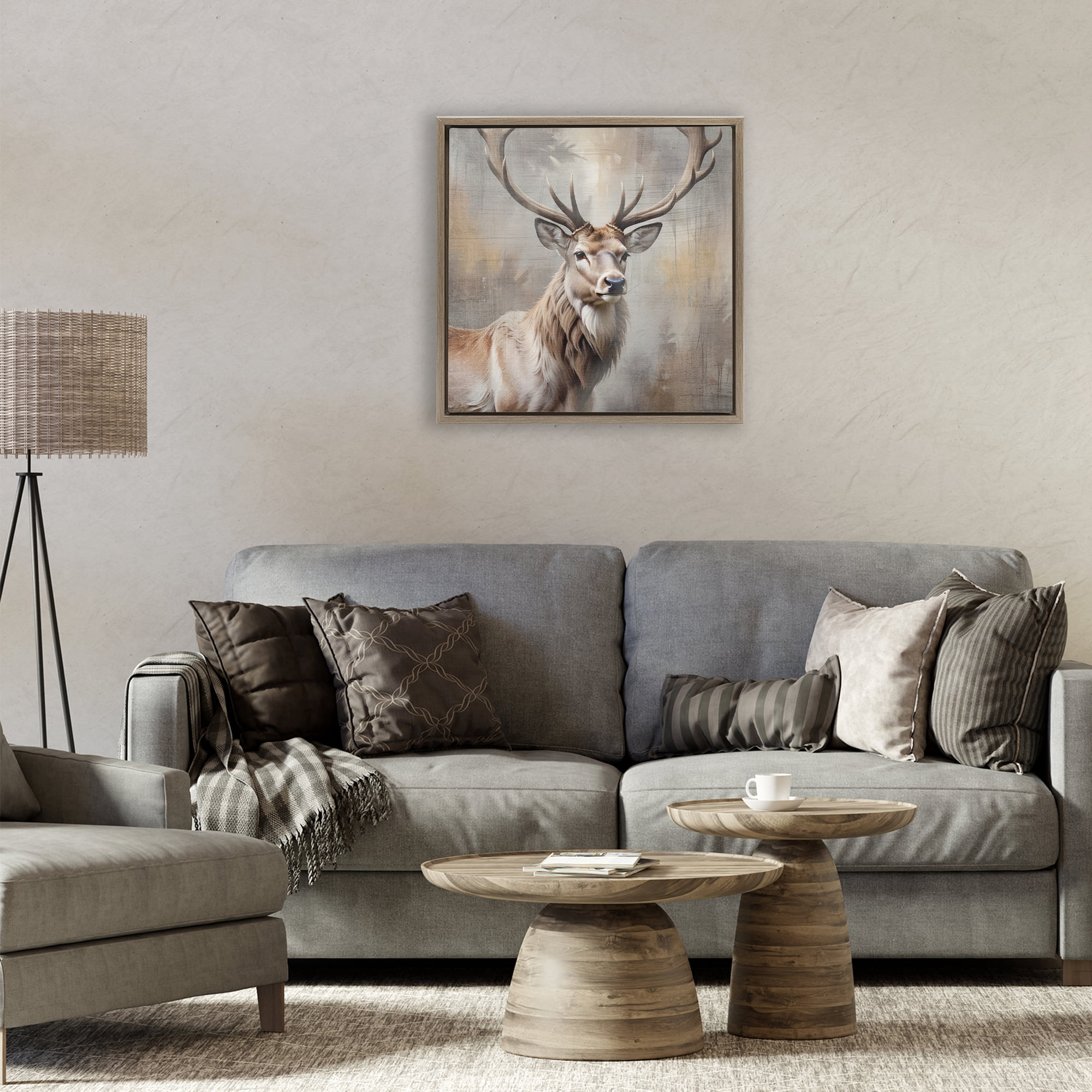 Stupell Industries Rustic Stag with Majestic Glance Brown Framed Floater Canvas Wall Art, design by Susan Arnot