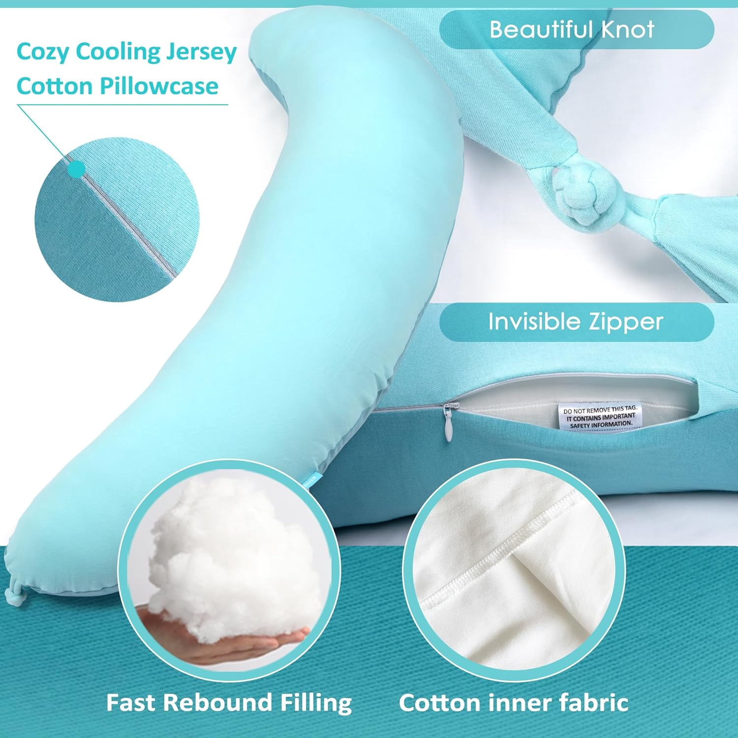 39" Mint Green Blue C Shaped Body Pillow for Side Sleeping Adults Men Women, Anxiety Relief Hug Pillow, Small Pregnancy Pillow Legs Knees Support, Gifts for New Moms (L)