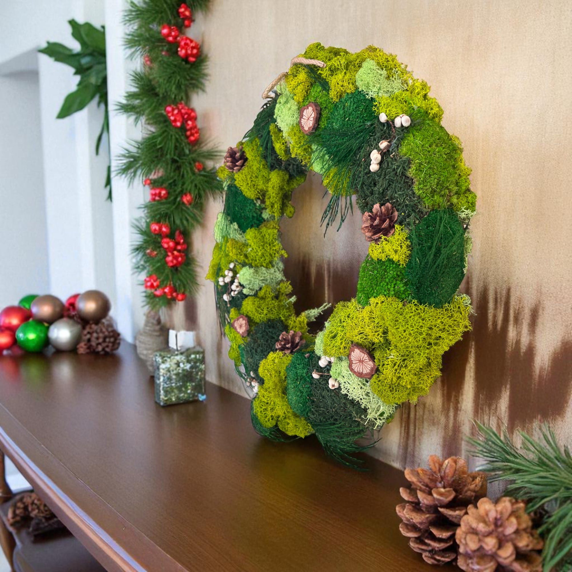 Serenzy 16" Premium 3D Moss Art Wreath | Zero-Maintenance Indoor Decor | Layered Greenery for Wall