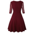 thumbnail image 3 of Robes pour Femmes 2024 Été Surdimensionnée Tempérament Manches Trois Quarts Faux Deux Pièces Encolure Patchwork Grande Jupe Robe en Dentelle Rabais de 50 % Liquidation!, 3 of 6