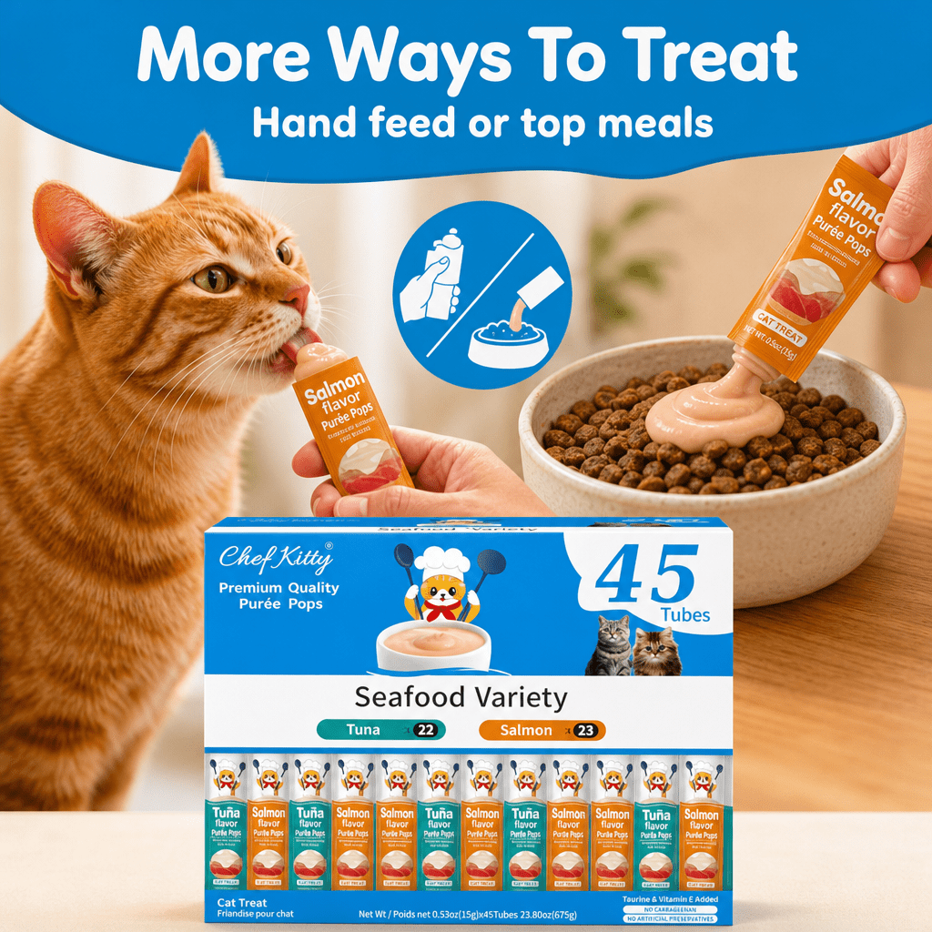 Chef Kitty Puree Pops Seafood Mix Creamy Purée for Cats, 45 Pieces Box