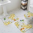 thumbnail image 3 of Spring Flowers Bathroom Rugs Set Watercolor Spring Green Yellow Floral Leaf Birds Grey Plaid Non Slip Absorbent Bath Mats 3 Piece Set, U-Shaped Floor Mat, Toilet Seat Cover Small Size, 3 of 9