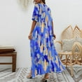 thumbnail image 4 of Wycnly Dresses for Women 2025 Summer Beach Fashion High Waist Loose Swing A Line Long Sundress Tie-Dye Print Short Sleeve V-Neck Maxi Formal Dresses for Women Blue s, 4 of 5