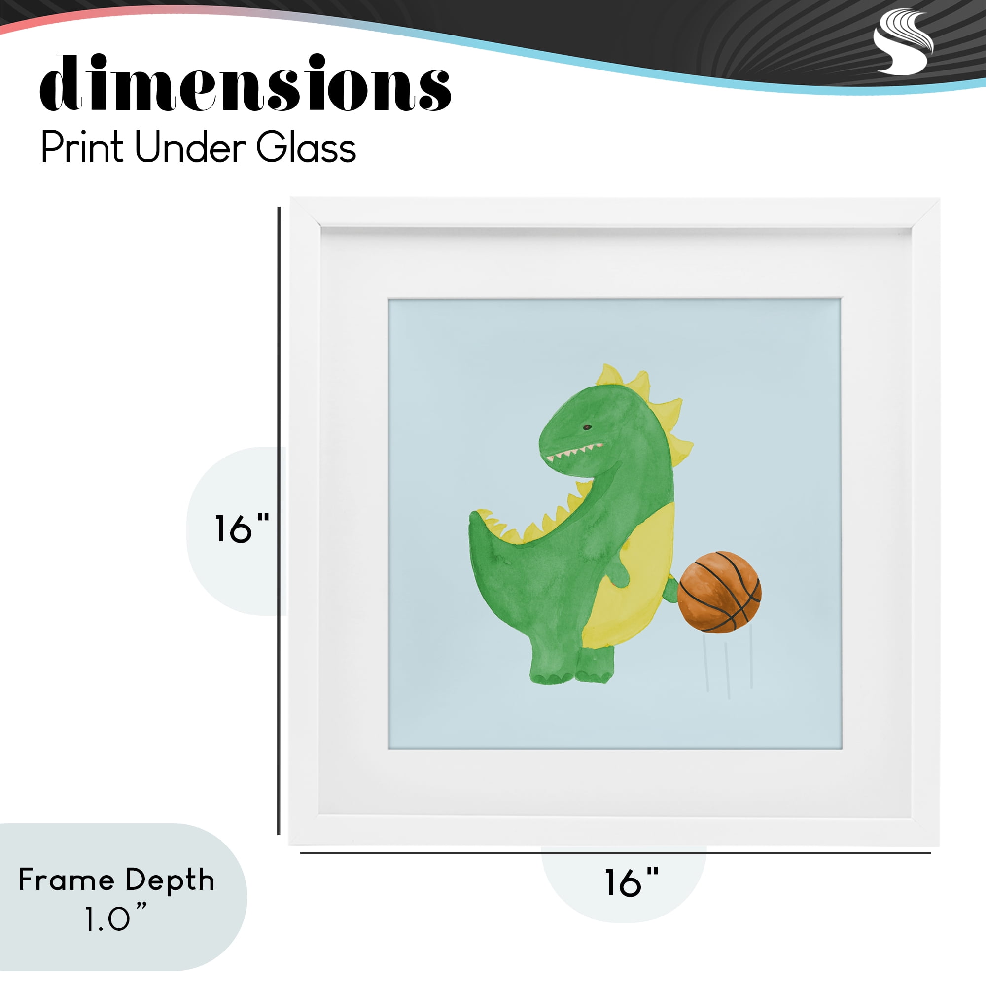 Stupell Industries Baby Dino & Basketball White Framed Print Under Glass, design by Lucille Price