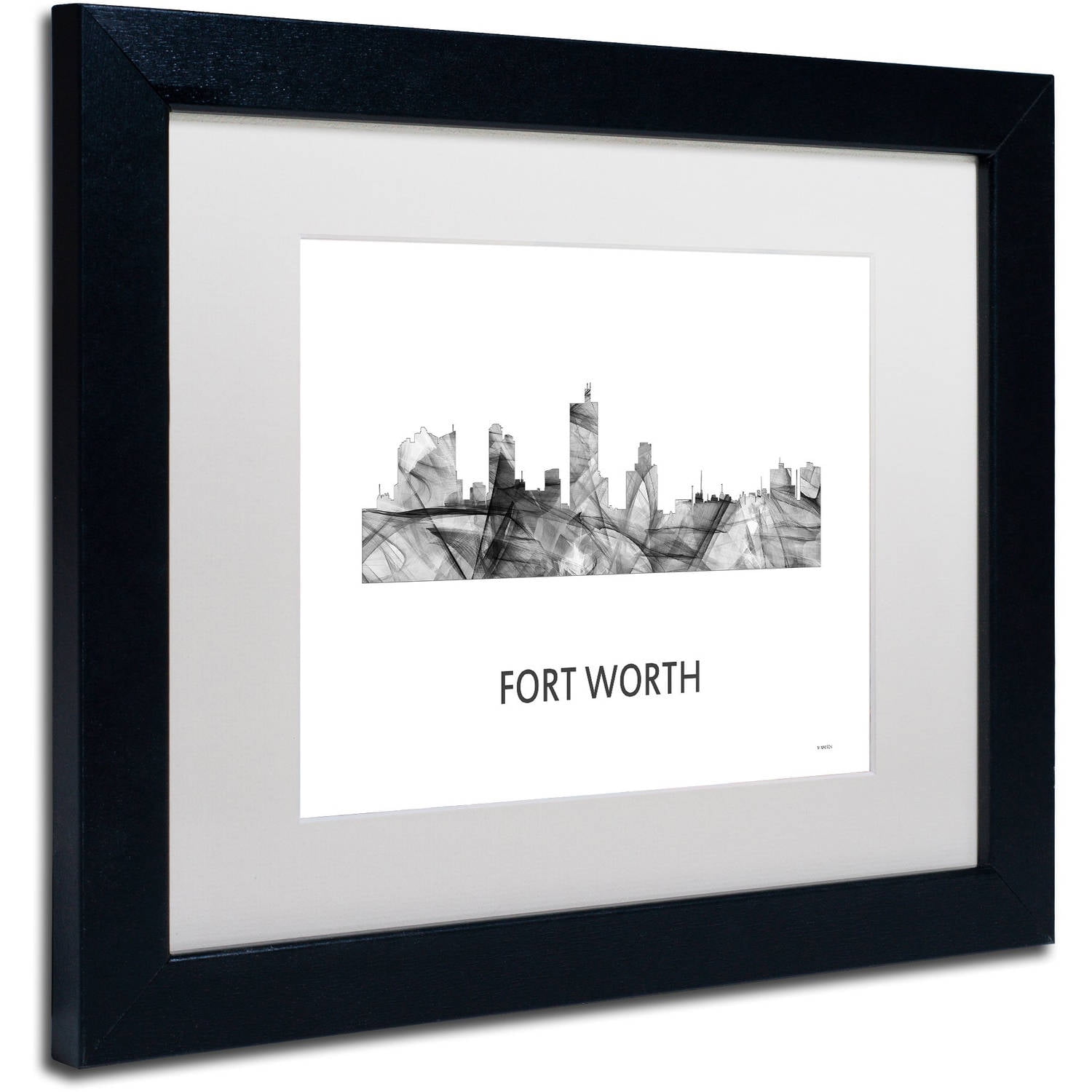 Trademark Fine Art 'Fort Worth Texas Skyline WB-BW' Canvas Art by Marlene Watson, White Matte, Black Frame