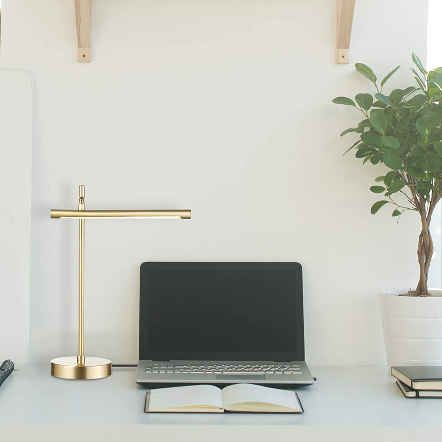 15" LED Integrated Desk Lamp, Matte Brass, 200 Lumens, Dimmer Rotary Switch