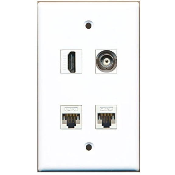 RiteAV - 1 Port HDMI 1 Port BNC 2 Port Cat5e Ethernet White Wall Plate