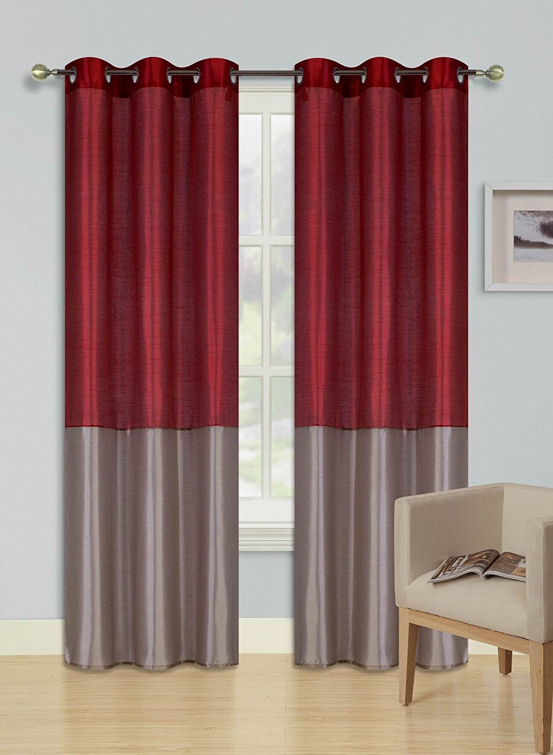 1pc Burgundy Taupe Eid Lined Foam Backing Blackout Faux Silk