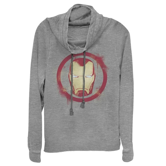 Junior's Marvel Avengers: Endgame Smudged Iron Man  Cowl Neck Sweatshirt Gray Heather 2X Large