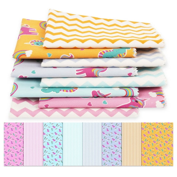 Soimoi 8 Pc Fat Quarter Bundle,UnicornPrint 18"x 22"DIY Patchwork-100% CottonPre-Cut Quilting Fabric Pink & Blue