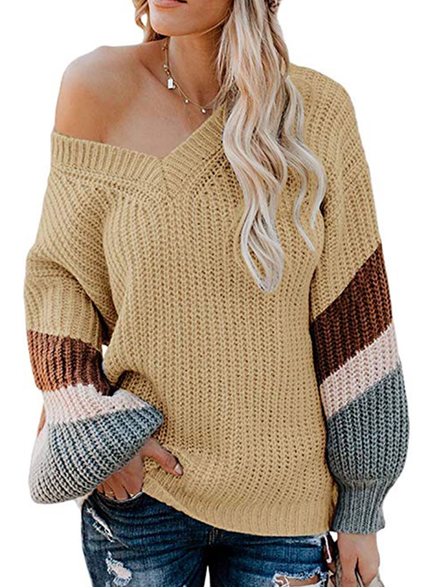 Women Off Shoulder Oversized Sweater Long Sleeve Baggy Pullover Jumper Tops 8-18 