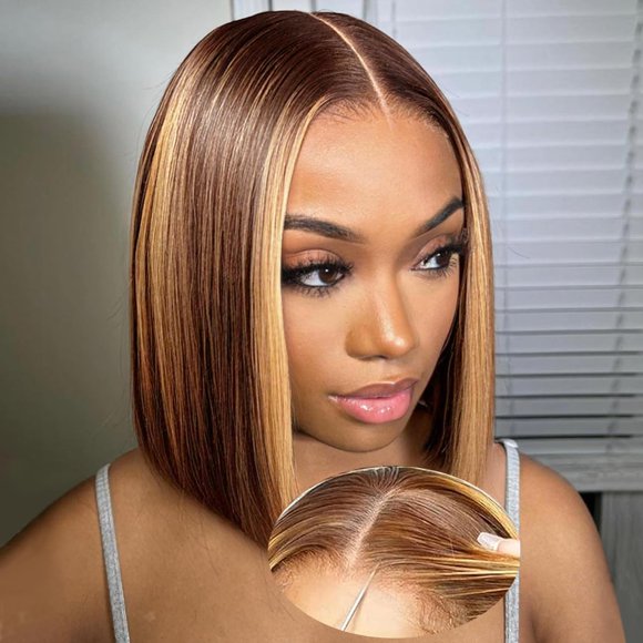 EECBN Wear and Go Highlight Glueless Lace Front Wigs Human Hair Pre Plucked Ombre Lace Front Wig Human Hair Honey Blonde 7x5 Lace Front Wig Pre Plucked with Elastic Ban
