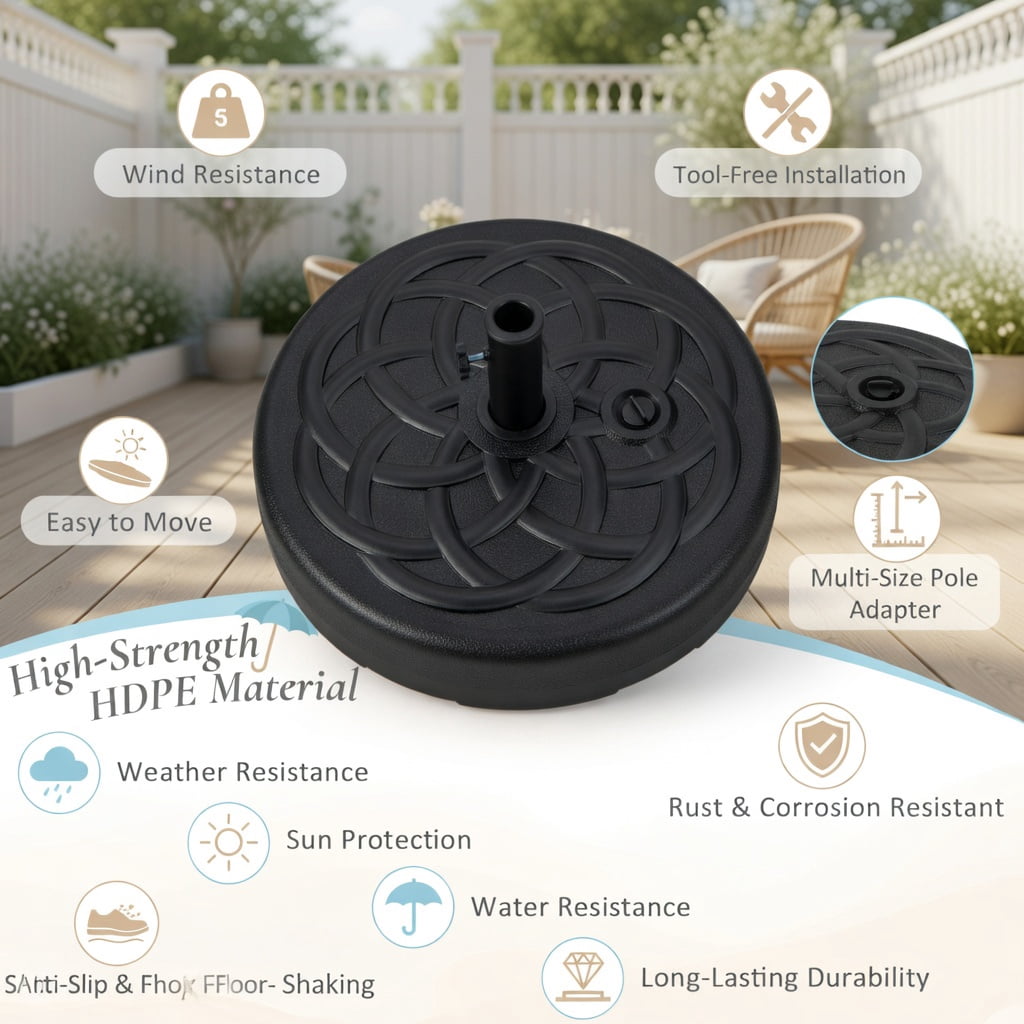 Resenkos Outdoor Umbrella Base, 22 Inch Fillable Heavy-Duty Round Patio Umbrella Base Stand, Black