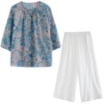 thumbnail image 4 of Conjunto de dos piezas formado por camisa y pantalón ancho y manga media con estampado artístico para mujer, verano, novedad, 4 of 4