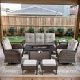 thumbnail image 6 of POCASSY 7 Piece Outdoor Patio Furniture Set, Patio Furniture Set with Fire Pit Table Rattan Wicker Patio Furniture Set, Brown Wicker & Beige Cushion, 6 of 28