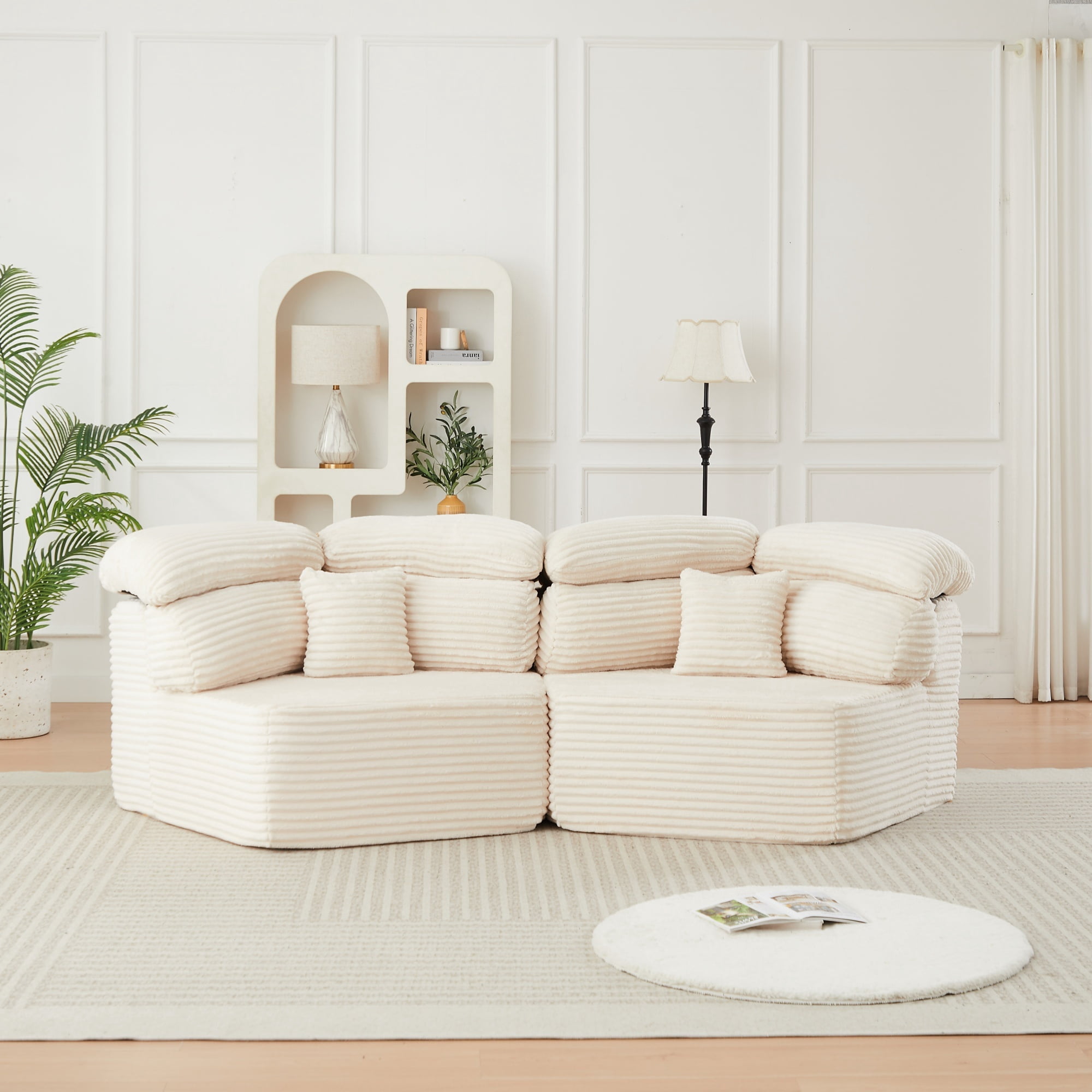 Compressed Boneless Floor Sofa, Modular Couch with Multi-Cushion Backrest, Upholstered Futon Loveseat, Accent Armchair Set of 2