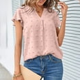 thumbnail image 7 of Women 2025 Summer V Neck Blouse Ruffle Short Sleeve Swiss Dot Flowy Shirts Dressy Casual Wrk Business Shirts Tops, 7 of 7