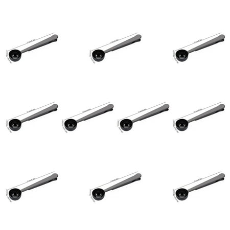 

10pcs Coffee Scoop Clip 2 in 1 Long Handle Stainless Steel Spoon Food Bag Sealer Tea Scooper Black