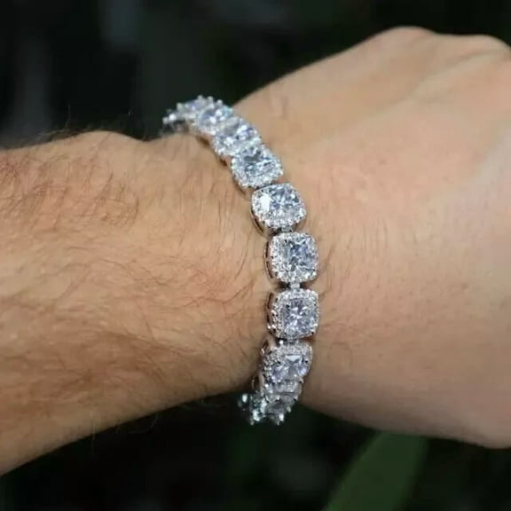7 CT Round Cut Lab-Created Diamond Men's Tennis Bracelet Size 8 "14K White Gold Plated